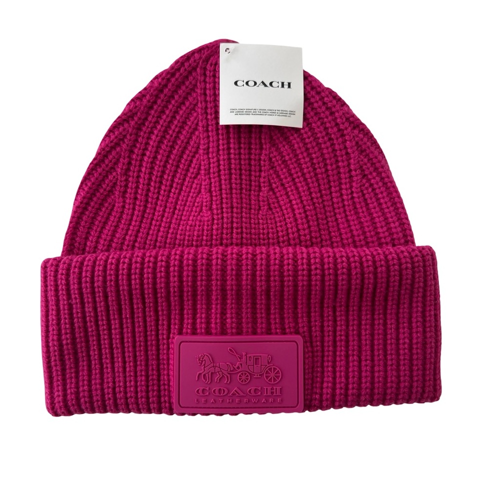 Coach Patch Rib Knit Wool Blend Beanie In Hyacinth NWT - Picture 6 of 6